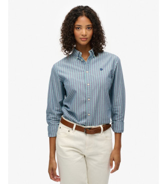 Superdry para mujer. W4010565A Camisa Oxford Slim azul (M), Casual, Algodón, Manga larga