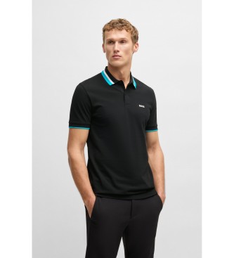BOSS para hombre. 50538101 Polo Paddy activo con rayas en contraste negro (XL), Casual, Algodón, Manga corta