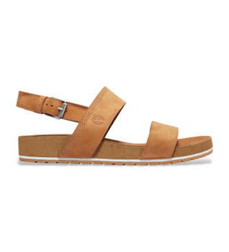 Timberland para mujer. TB0A1MQGF131 Sandalias de piel de doble tira Malibu Waves marrón (40 W), 1 a 3cm, Hebilla, Casual