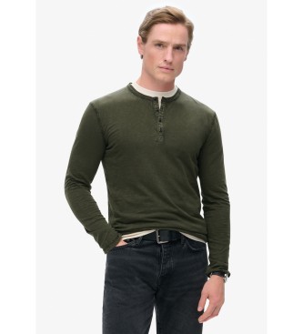 Superdry para hombre. M6010843A Camiseta cuello panadero de manga larga verde (L), Casual, Algodón