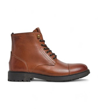 Pepe Jeans para hombre. PMS50245 Botines de piel Fred Land marrón (45), Plano, Cordones, Cremallera, Casual