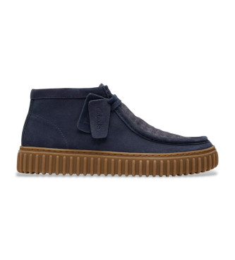 Clarks para hombre. 26183427 Botines de piel Torhill Hi marino (42), Azul, Plano, Ante, Cordones, Casual