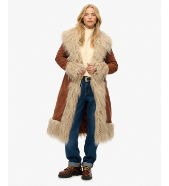 Superdry para mujer. W5012136A Abrigo Afghan marrón (M), Casual, Poliéster