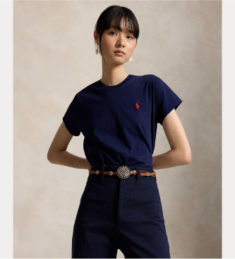Polo Ralph Lauren para mujer. 211B14605031 Camiseta de cuello redondo marino (L), Casual, Algodón, Manga corta