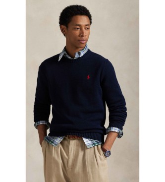Polo Ralph Lauren para hombre. 710810846001 Jersey de algodón con cuello redondo marino (M), Casual, Clásico
