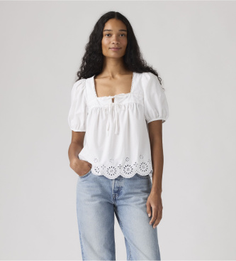Para mujer. 005ZS-0001 Blusa con Calado Darling (L), Casual, Algodón, Manga corta