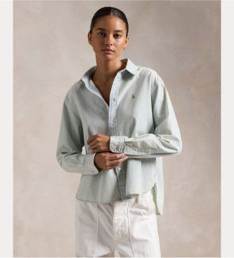 Polo Ralph Lauren para mujer. 211891420001 Camisa Cropped Boxy verde (L), Casual, Algodón, Manga larga