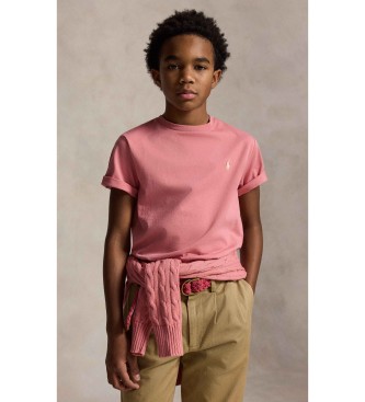 Polo Ralph Laurenvoor jongens. 323832904510 Roze gebreid T-shirt van katoenjersey (13/14años= 163/174cm), Casual, Korte mouwen, kinderkledin