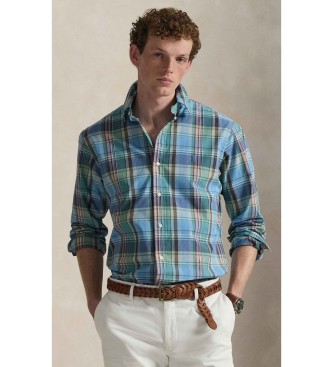 Polo Ralph Laurenvoor mannen. 710P06020007 Custom Fit blauw geruit poplin overhemd (XL), Casual, Katoen, Lange mouwen