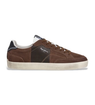 Pepe Jeans para hombre. PMS300005 Zapatillas de Piel Lane Twist marrón (43), Plano, Cordones, Casual