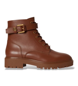 Lauren Ralph Lauren para mujer. 802P12046002 Botines Allyson de piel con trabilla marrón (36), 1 a 3cm, Cordones, Casual
