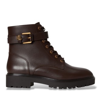 Lauren Ralph Lauren para mujer. 802P12046003 Botines Allyson de piel con trabilla marrón oscuro (36), 1 a 3cm, Cordones, Casual