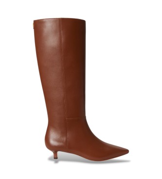 Lauren Ralph Lauren para mujer. 802P15725002 Botas altas Francesca de piel de becerro marrón (36), 3 a 5cm, Ninguno, Casual