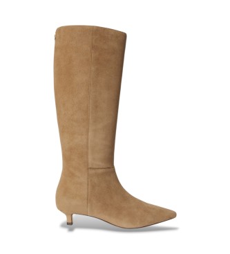 Lauren Ralph Lauren para mujer. 802P15726003 Botas altas Francesca de ante de oveja marrón (38), Piel, Beige, 3 a 5cm, Ninguno, Casual