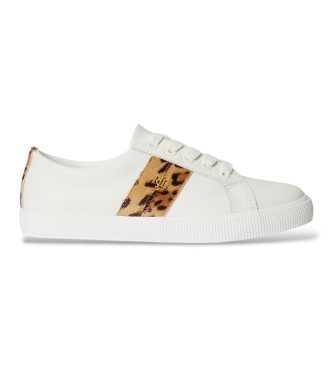 Lauren Ralph Lauren para mujer. 802P18460001 Zapatillas Janson II con pelo de becerro blanco (36), Piel, Plano, Cordones, Casual