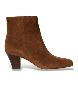 Lauren Ralph Lauren para mujer. 802P15713002 Botines Emersyn de ante con tacón marrón (36), Piel, 5 a 8cm, Cremallera, Casual