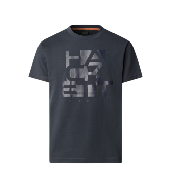 Hackett London för män. HM5000086 T-shirt med blockgrafik och logotyp i klassisk marinblå passform (L), Casual, Bomull, Kort ärm, Marino
