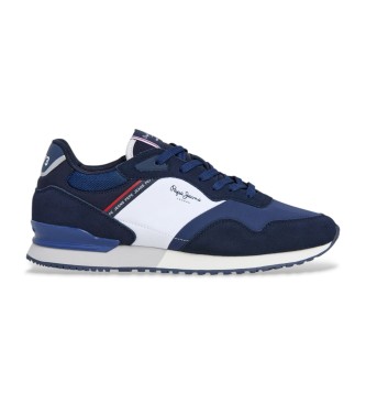 Pepe Jeans för män. PMS400012 London Mood Sneakers i läder marinblå (41), Hud, Karta, Nyckelband, Casual, Marino