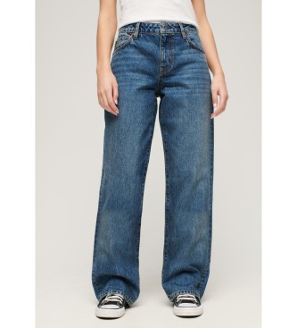 Superdry för kvinnor. W7011013A Blå jeans med medelhög midja och vida ben (30/32), Casual, Bomull, Denim