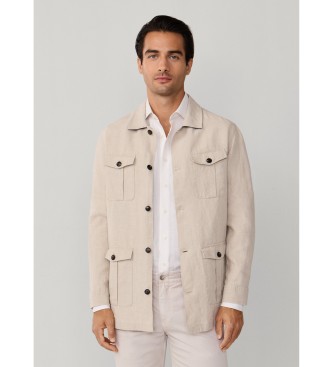 Hackett London för män. HM6000021 Overshirt i beige linne (L), Casual, Lino