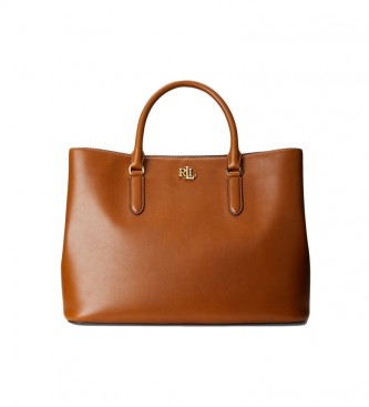 Lauren Ralph Lauren för kvinnor. 431876724005 Satchel Marcy läderväska i brunt läder (OSFA), Beige, Casual, Hud