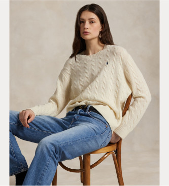 Polo Ralph Lauren Per Donna. 211971865001 Maglione In Lana E Cashmere Bianco Sporco (L), Casual, Manica Lunga