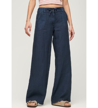 Superdry Pantalón de lino de talle bajo marino