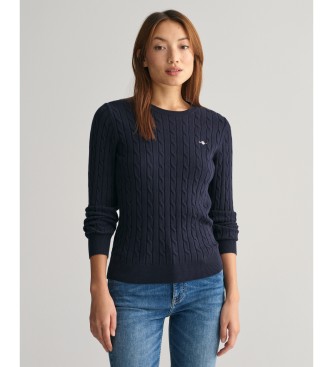 Gant For Woman. 4800100 Classic Navy Blue Cable-knit Sweater (Xs), Casual, Organic Cotton