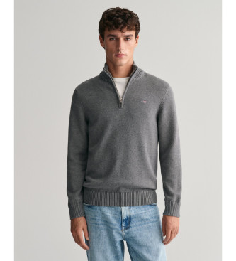 Gantvoor Mannen. 8030170 Katoenen Trui Met Korte Rits Casual Donkergrijs (L)