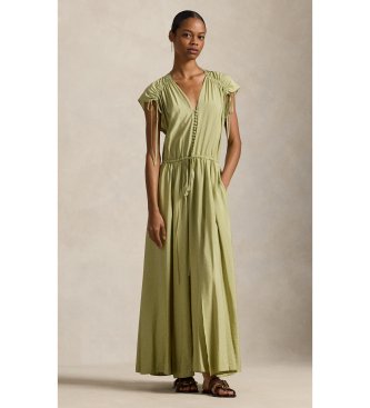 Polo Ralph Lauren Vestido de crepé con cintas en jaretas verde