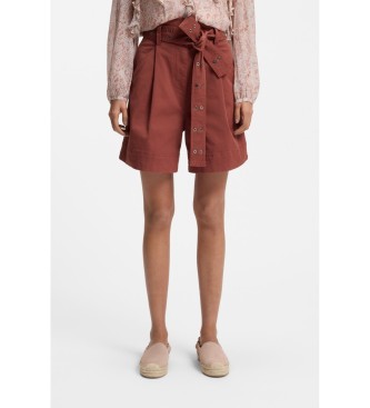 BOSS Shorts de algodón elástico con cinturón calado granate