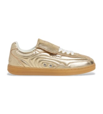 Pepe Jeansvoor Vrouwen. PLS000010 Leren Sneakers Ball Metal Goudkleurig (41), Leer, Plat, Veters, Casual