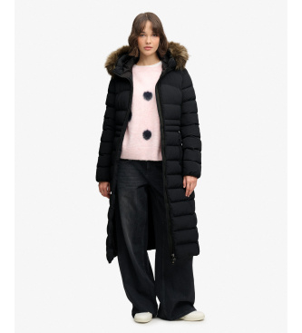 Superdry para mujer. W5012183A Abrigo con capucha Hooded Faux Fur Fuji Longline negro (L), Casual, Poliéster