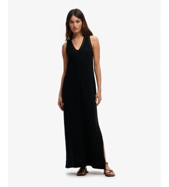 Superdry Vestido largo tirantes calado negro
