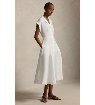 Polo Ralph Lauren Vestido camisero de lino con manga corta blanco roto