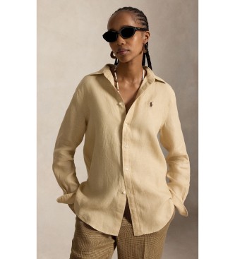 Polo Ralph Lauren para mujer. 211970730520 Camisa de lino Classic Fit beige (XXL), Casual, Manga larga