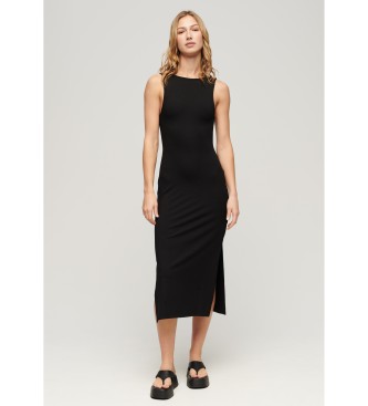 Superdry para mujer. W8011612A Vestido midi de punto con espalda cruzada negro (M), Casual, Viscosa, Sin mangas / Tirantes