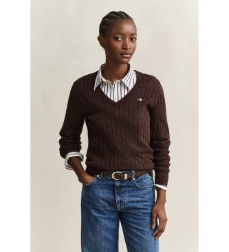 Gant para mujer. 4800101 Jersey de punto de ochos con cuello de pico en algodón elástico marrón (S), Casual, Clásico, Manga larga