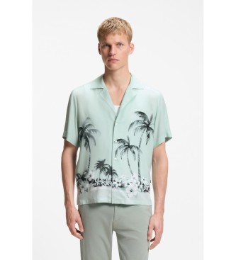 BOSS para hombre. 50559632 Camisa Regular fit con estampado turquesa (XXL), Casual, Viscosa, Manga corta