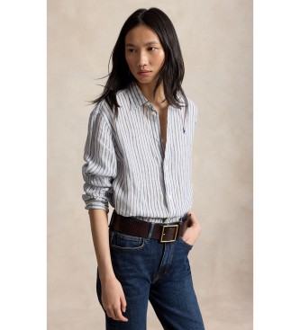 Polo Ralph Lauren para mujer. 211935130502 Camisa corta y ancha de lino con cuadros blanco, azul (S), Casual, Manga corta