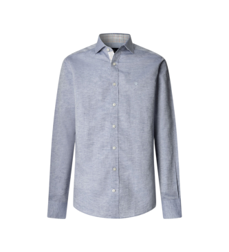 Hackett London para hombre. HM3010660 Camisa Lino azul (L), Casual, Clásico, Manga larga