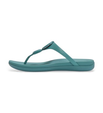 Fitflop para mujer. A5W-053 Sandalias Solay Glossy-Disc Toe verde (40), Piel, Plano, Ninguno, Casual, Turquesa