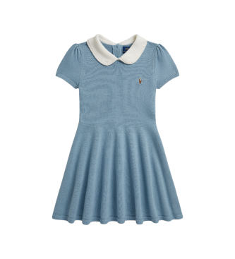 Polo Ralph Lauren para niña. 312B18525001 Vestido de punto de algodón azul (6.5años= 124/128cm), Casual, Manga larga, moda infantil