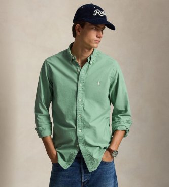 Polo Ralph Lauren para hombre. 710805564514 Camisa oxford teñida Custom Fit verde (XL), Casual, Algodón, Manga larga