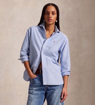 Polo Ralph Lauren para mujer. 211956604002 La icónica camisa oxford Relaxed Fit azul (M), Casual, Algodón, Manga larga