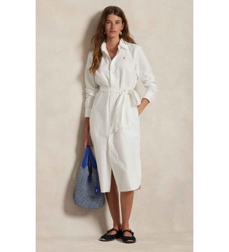 Polo Ralph Lauren para mujer. 211928804001 Vestido camisero de algodón con cinturón blanco (40), Casual, Manga larga