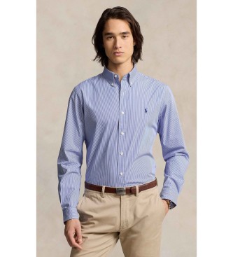 Polo Ralph Lauren para hombre. 710928254007 Camisa Slim Fit de popelina elástica azul (M), Casual, Algodón, Clásico, Manga larga