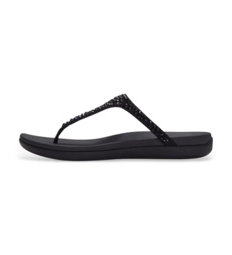 Fitflop para mujer. A5Y-001 Sandalias Solay Mixed-Crystal Toe negro (37), Piel, Plano, Ninguno, Casual