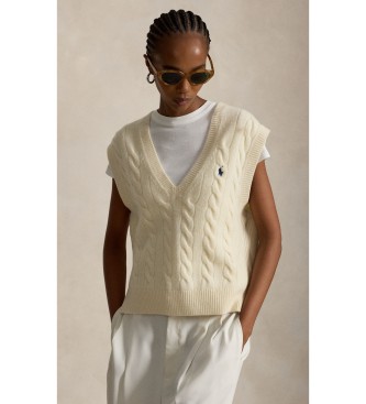 Polo Ralph Lauren para mujer. 211949994002 Chaleco de punto de lana y cachemira beige (XXL), Casual, Sin mangas / Tirantes