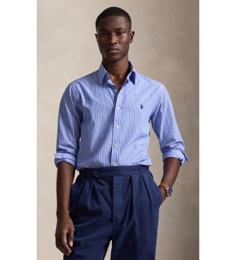 Polo Ralph Lauren para hombre. 710B15595005 Camisa de popelina con rayas Custom Fit azul (L), Casual, Algodón, Manga larga